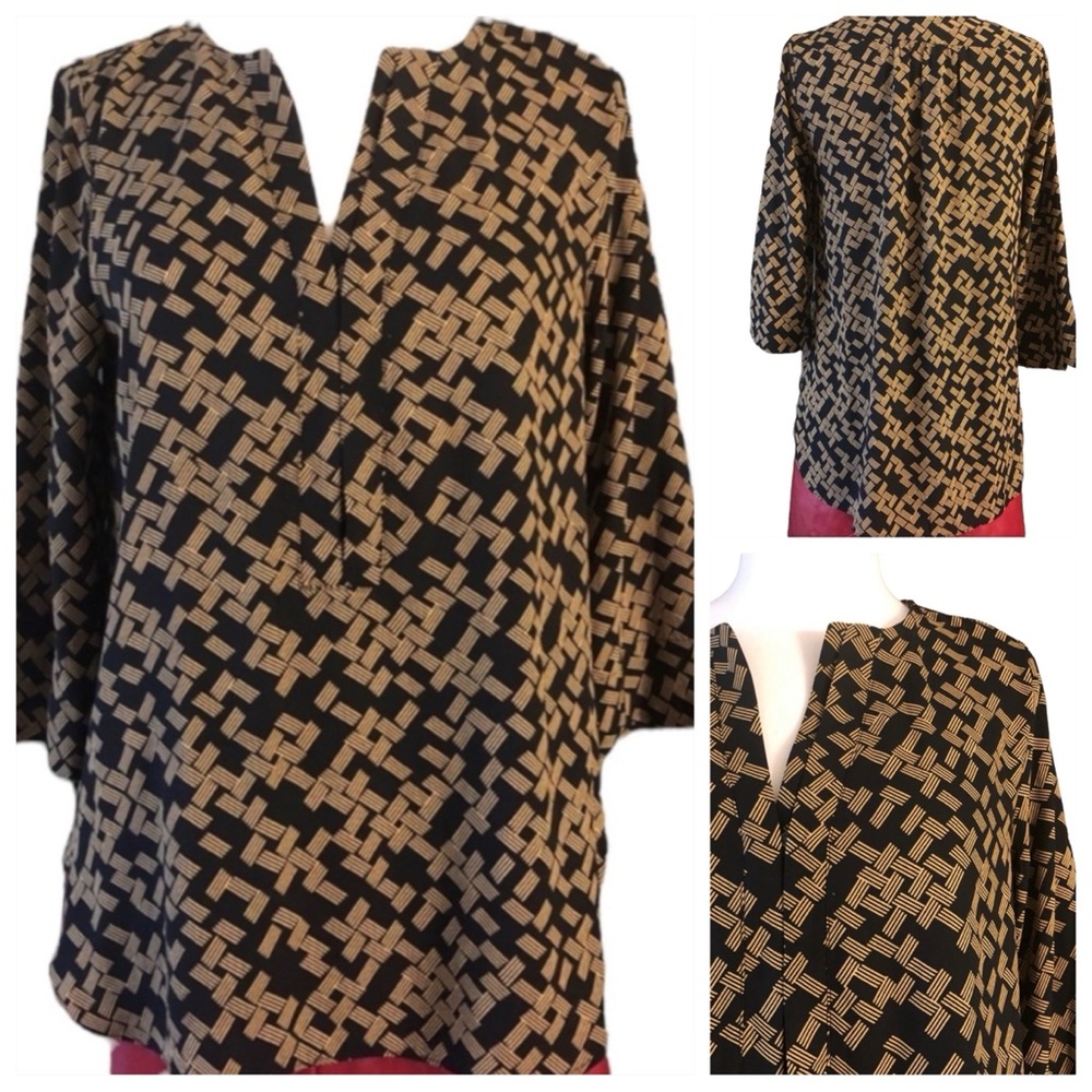 Dana Buchman Geometric Print Blouse, 3/4 Sleeves, Lightweight, S